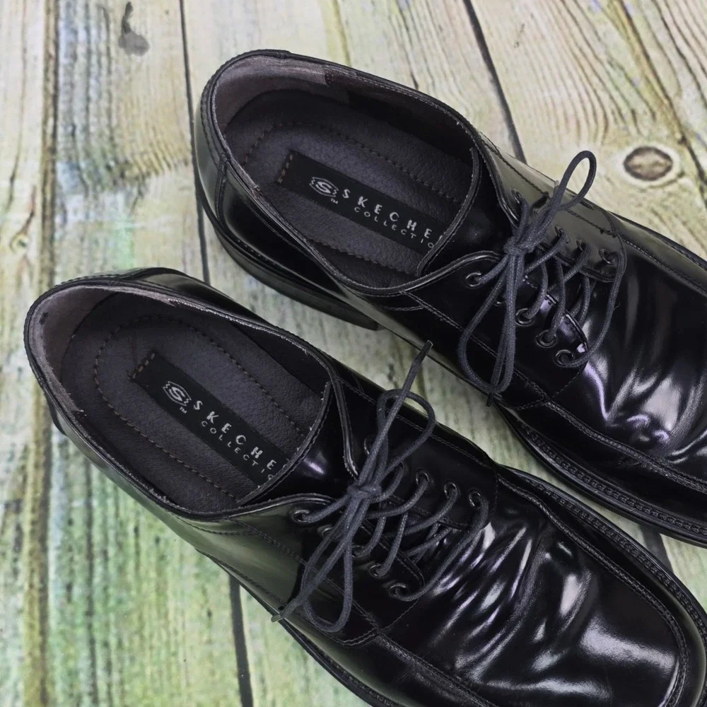 Skechers Collection Oxford Shoes Mens 9.5 Black Leather Square Toe Dress Formal